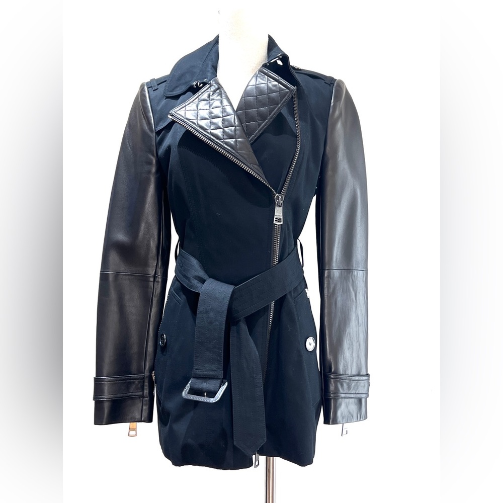 Burberry London Leather-sleeved Cotton-gabardine Trench Coat
